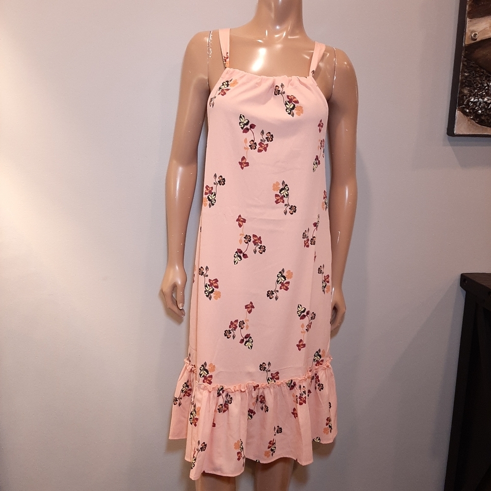 NEW Vero Moda Floral Tie Halter Dress Belted Pink Shift Ruffle Flounce Size XS - Picture 3 of 14